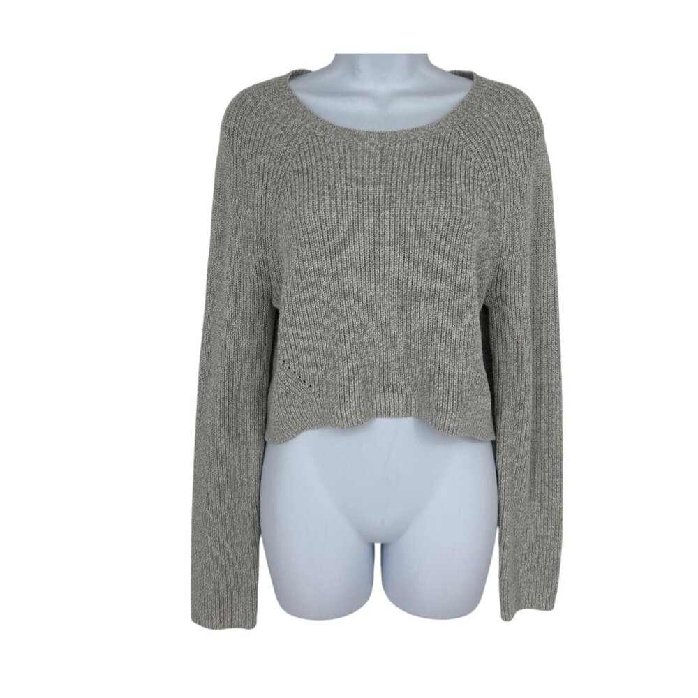 Bcbg Maxazria Cropped Cotton Acrylic Knit Sweater In Heather Gray Size S